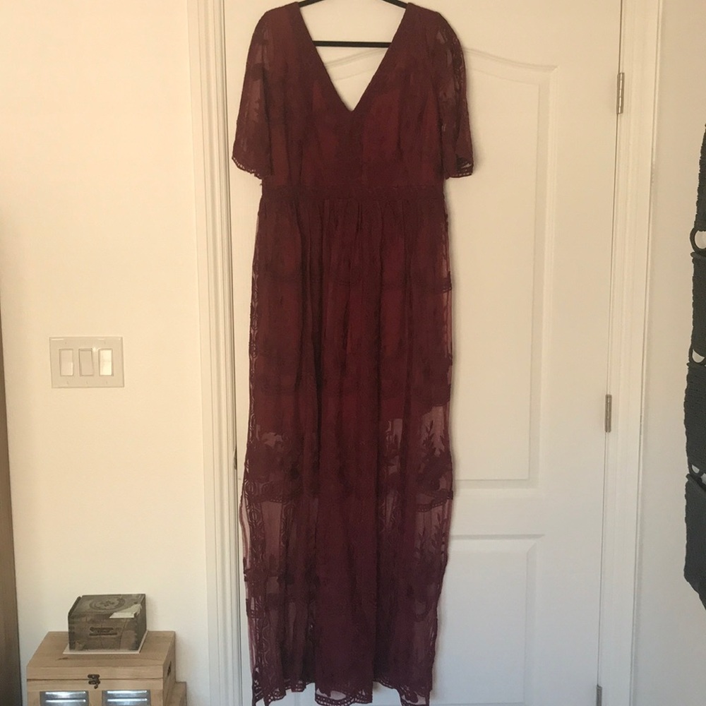 Boho lace burgundy dress